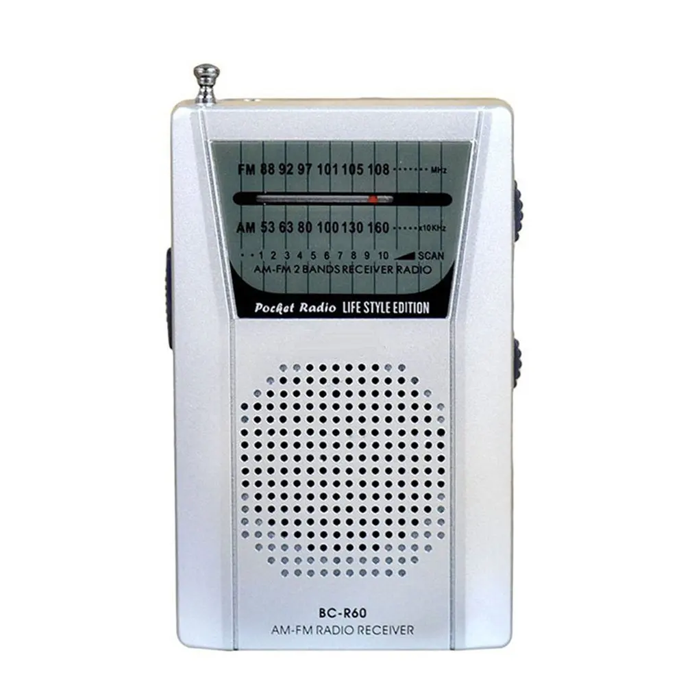 Фото Мини-кишеньковое радио BC-R60, телескопическая антенна, уличное AM/FM, двухдиапазонное радио, мировой приемник, динамик 88-108 МГц, разъем 3,5 мм, наушники №3