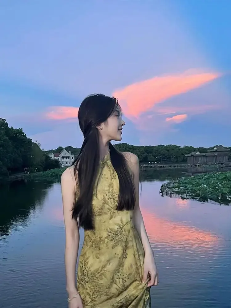 Зеленые длинные платья Ципао Cheongsam, женское молодежное летнее сказочное восточное платье, платье в традиционном китайском стиле (art.: 3920cf16f8d50) - 3920cf16f8d50