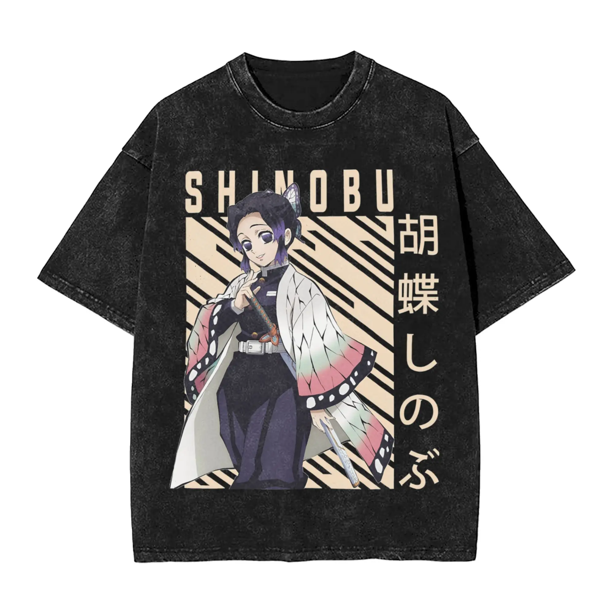 Demon Slayer Shinobu Kocho аниме футболки для мужчин из чистого хлопка винтажная футболка с круглым вырезом футболка с короткими рукавами топы больших размеров