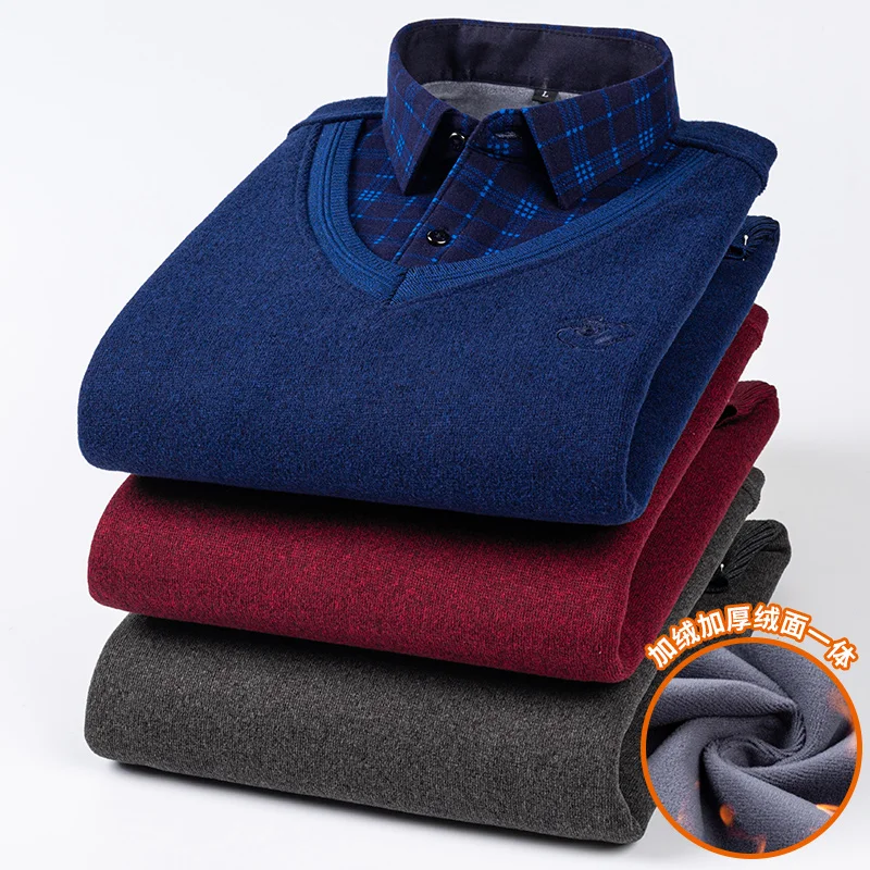 Фото camisas de hombre имитация комплекта из двух предметов мужская одежда дизайнерская одежда с длинными рукавами флисовый утолщенный теплый свитер мужская одежда №5