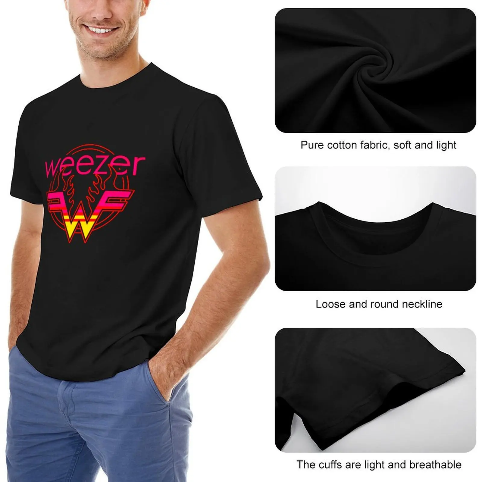 Фото Футболка kk weezer для любителей спорта, кавайная одежда, черные футболки для мужчин №5