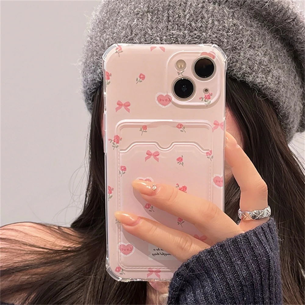 Clmj корейский милый чехол для карты с сердечком и цветком для Xiaomi Redmi 13C 12C 10C 9A 9C Note 13 12 12s 11 10 9 Pro 4G 5G с защитой от падения