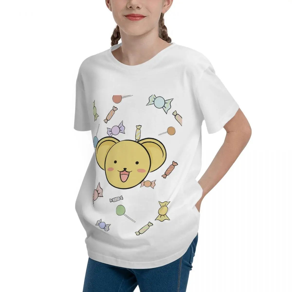 Kero Chan конфеты Сакура карточка Captor приветствие Прорезыватель Базовая футболка с коротким рукавом круглым вырезом искусственная забавная Новинка Высокое качество