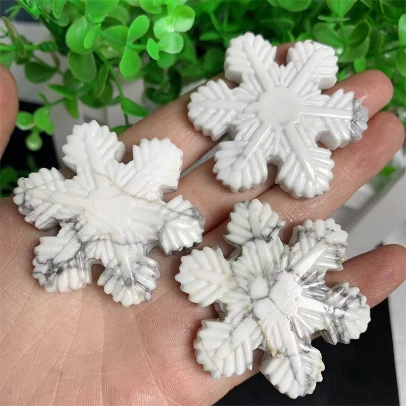 Фото 5 см натуральный кристалл Howlite камень минеральный Снежинка резьба Исцеление Рейки домашнее украшение ювелирные изделия ручная работа подарок 3 шт. №4