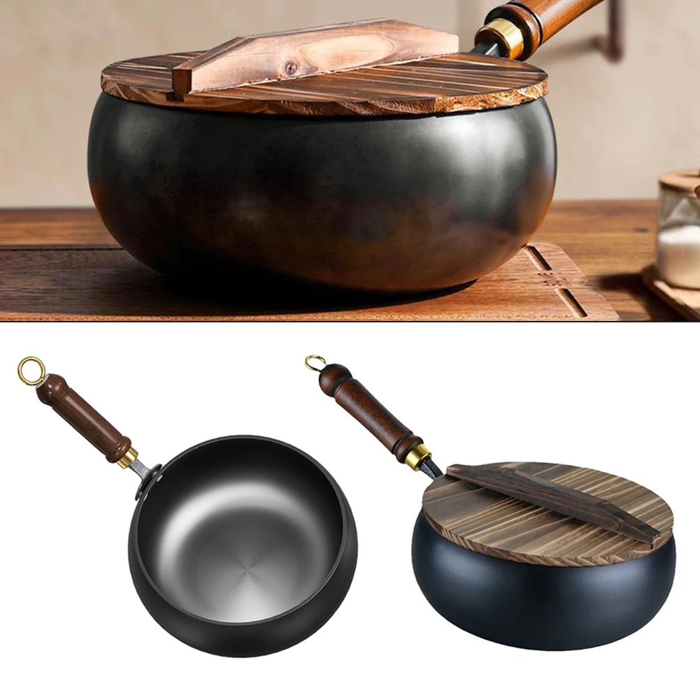 Фото Handmade Forging NON-STICK PAN Household Stir Fry Stew Pot Flat Bottom Small Frying Pan Kitchen Gas Stove Pan Cookware №2