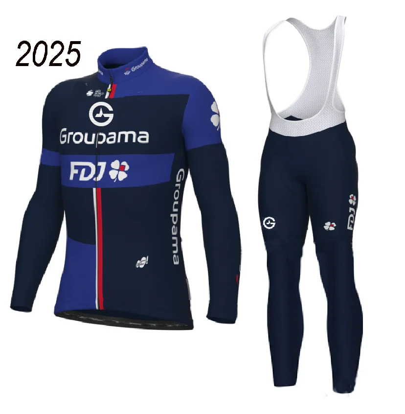ВЕСНА ЛЕТО 2025 GROUPAMA FDJ TEAM СИНИЙ велосипедный трикотаж с длинными рукавами, велосипедная одежда с нагрудником, брюки Ropa Ciclismo