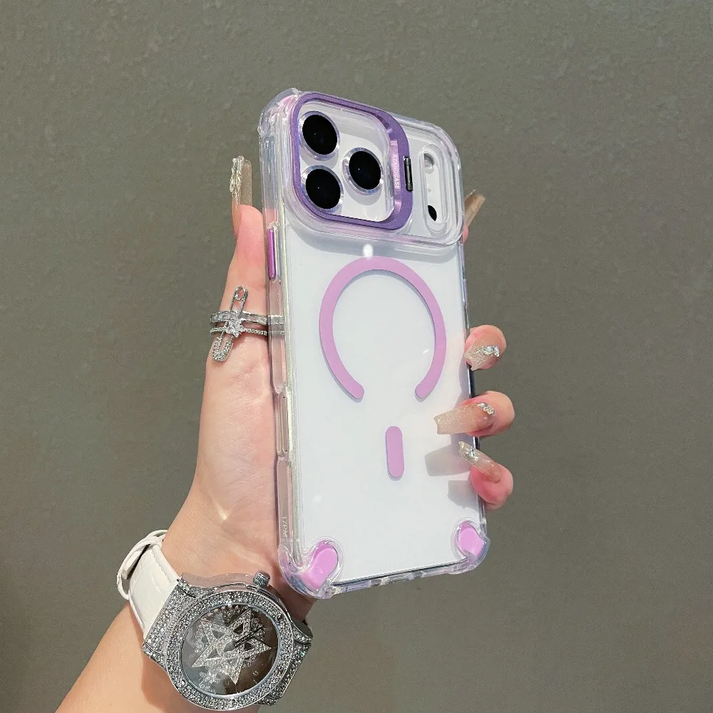 Фото Чехол-подставка для камеры из сплава для iPhone 17 Pro Max 17 Air 17Pro, прозрачный магнитный магнитный магнитный держатель с пленкой для камеры Fundas №5