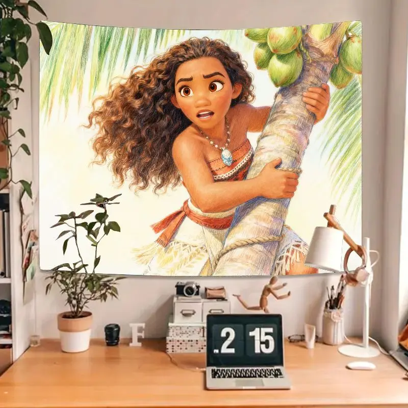 Фото 1 шт. гобелен Disney Moana Adventure, настенное искусство с изображением тропического пальмы, полиэстеровый декор для спальни в общежитии, подарок для девочек для фанатов Диснея №4