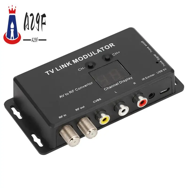 A29F-TM70 UHF TV LINK Модулятор AV-RF Преобразователь ИК-удлинитель с канальным дисплеем USB 5 В