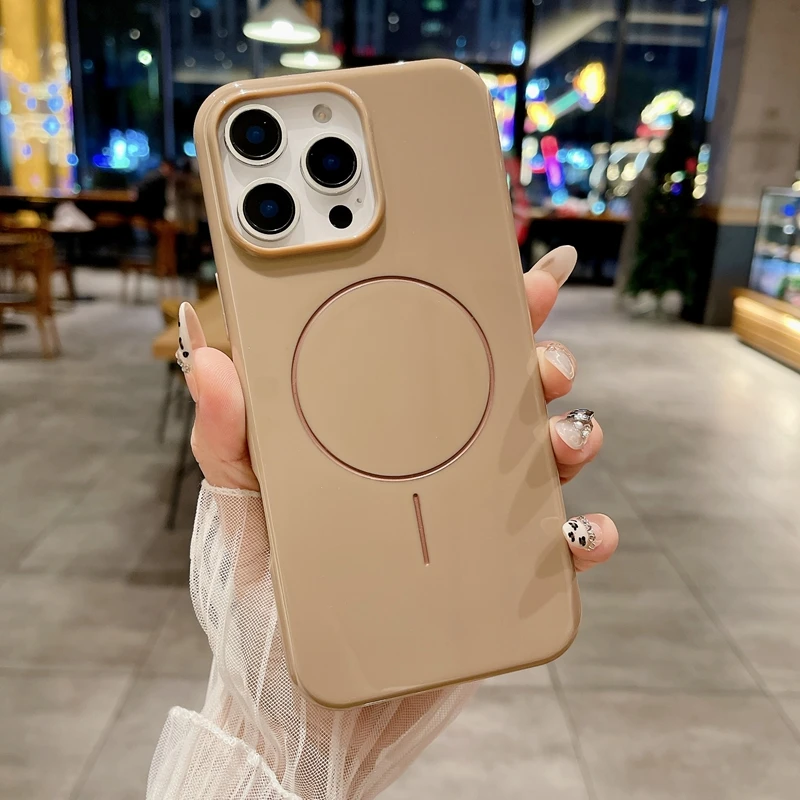 Однотонный глянцевый магнитный чехол для телефона для iPhone 16, 15, 14, 13, 12, 11 Pro XS Max X Magsafe, противоударный защитный чехол-бампер