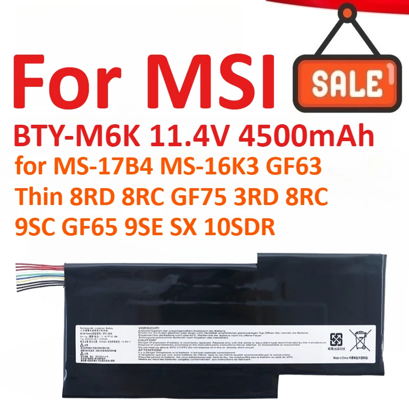 BTY-M6K 11,4 В 4500 мАч Аккумулятор для ноутбука MSI MS-17B4 MS-16K3 GF63 Thin 8RD 8RC GF75 3RD 8RC 9SC GF65 9SE SX 10SDR