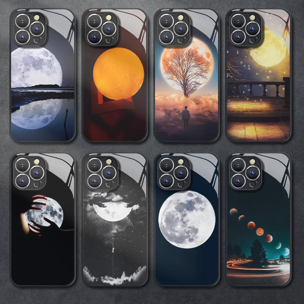 Модный художественный чехол Moom из закаленного стекла для телефона iPhone 11 12 13 14 15 Pro Max X XR XS Max 7 8 Plus, мини-бампер
