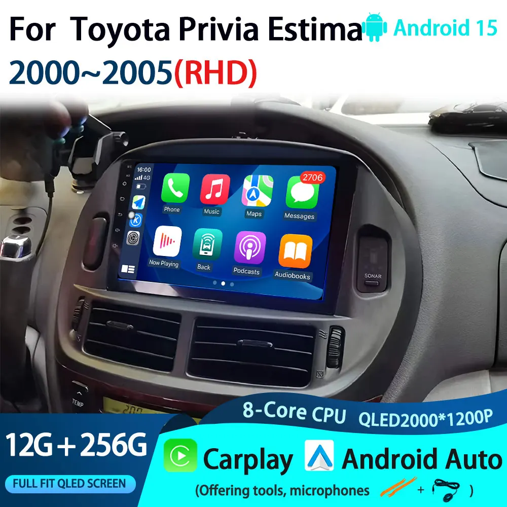 Android 15 Carplay Auto для Toyota Privia Estima 2000 ~ 2005 Автомобильный мультимедийный видеоплеер Raido 2K Экран GPS NAVI 4G