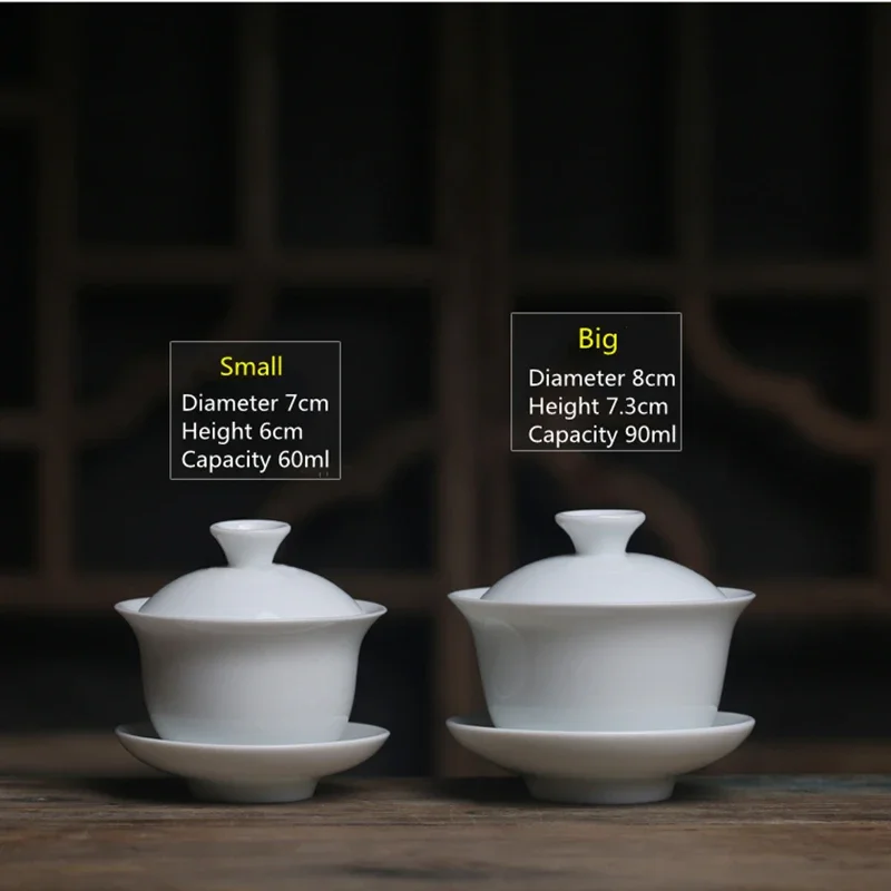 Фото Мини 60 мл Gaiwan для чая, твердый белый фарфоровый тюрбан с крышкой, дорожный одинаковый чайный набор, китайская чашка, чайные чаши, маленький чаван №5