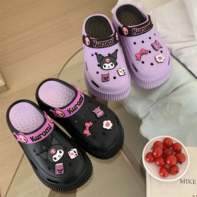 Sanrio Hello Kitty Kuromi Cinnamoroll Melody Kulomi Crocs Baotou Cave Summer Shoes Women Thick Soled Outdoor Beach Sandal