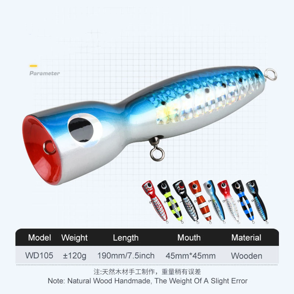 Фото 19 см 120 г деревянная приманка для троллинга GT Topwater Surface Popper Stickbait для морской глубоководной тунца, лодка, рыболовные приманки, снасти, приманка для плавания №4