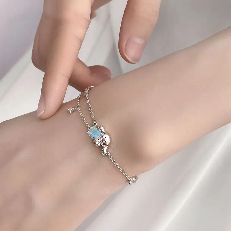 Браслет с рисунком Sanrio Cinnamoroll Moonstone, регулируемый размер, модный нишевый дизайн для девочек, легкие роскошные ювелирные аксессуары, подарок