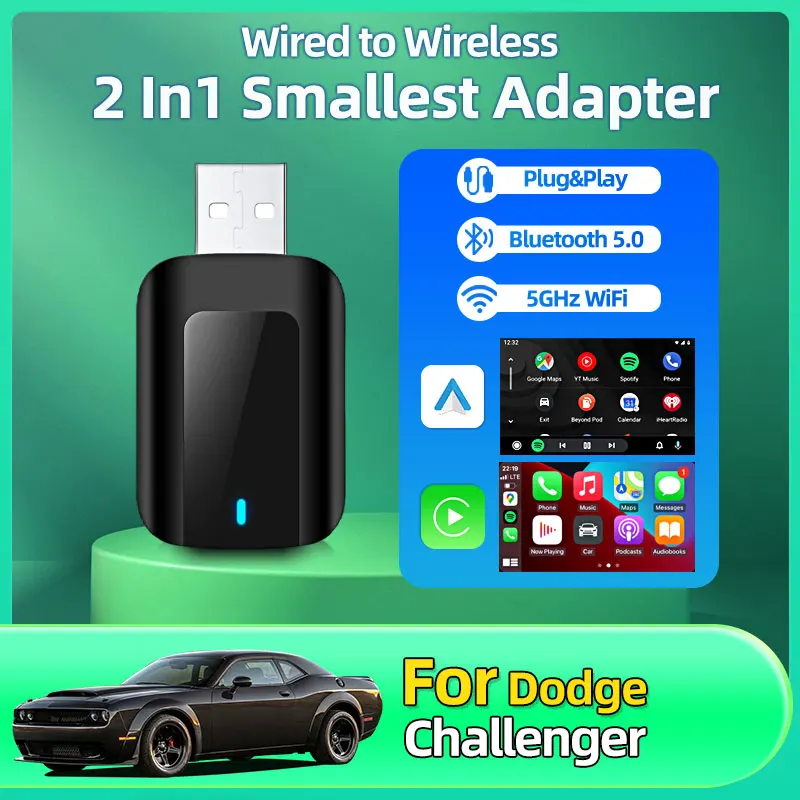 Для Dodge Challenger модный проводной к беспроводному Carplay и Android Auto 2in1 Box новый Carplay Android Plug and Play автомобильные аксессуары
