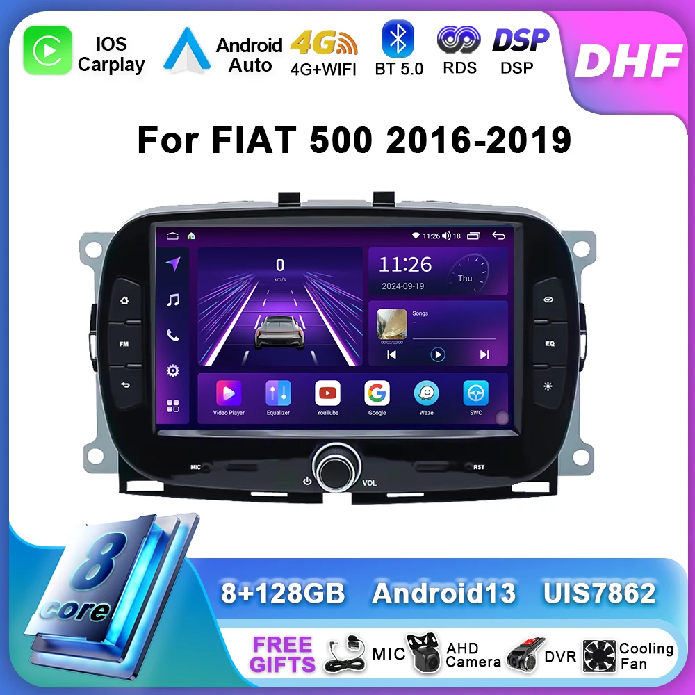 7-дюймовый автомобильный радиоприемник для FIAT 500 2016 2017 2018 2019 GPS-навигация Стерео Мультимедийный видеоплеер Android Auto Carplay BT Audio 2 Din