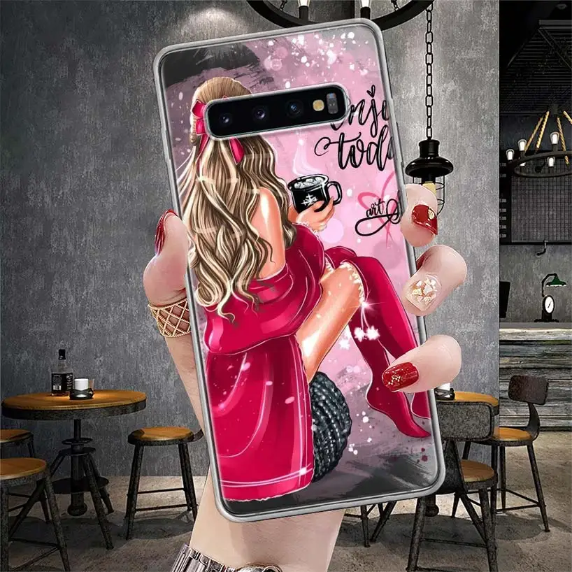 Фото Рождественский чехол для телефона с изображением девушек кофе для Samsung Galaxy S21 S20 FE S22 S23 S24 Ultra S10 Plus S9 + S8 S10E, мягкий чехол №5