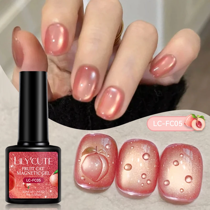 Фото LILYCUTE 7 мл Персиково-розовый кот Магнитный гель-лак для ногтей Soak Off Сверкающая стеклянная бусина Фруктовый гель-лак для дизайна ногтей Салон DIY №2