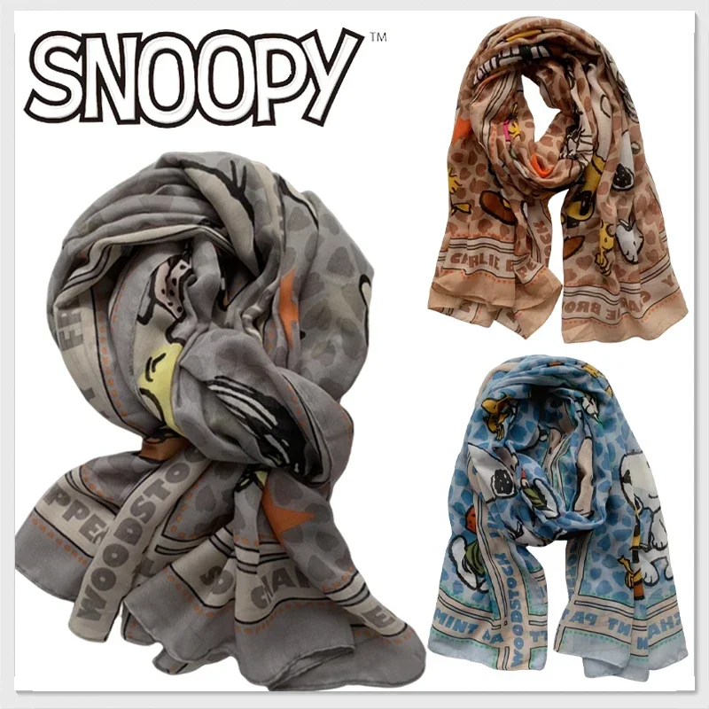 Шарф Snoopy женский с цветочным принтом, модный большой теплый шейный платок, хиджаб, весна-осень