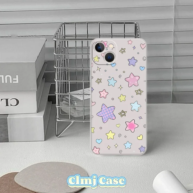 Фото Чехол для телефона Clmj Pink Star для iPhone 15 Pro 16e 11 13 Pro Max 12 Mini 14 Plus Se 2020 XR XS Max X 7 8 Силиконовый защитный чехол №2