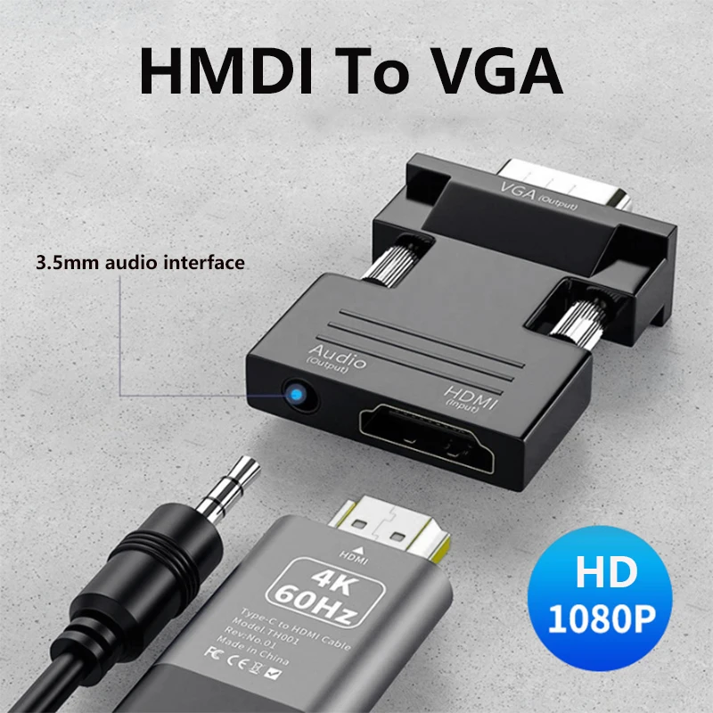 Адаптер VGA-HDMI-совместимый, HD 1080P
