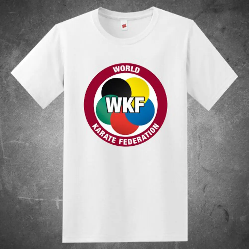 Мужская белая футболка WKF с логотипом Российской Федерации каратэ размером от S до 5XL