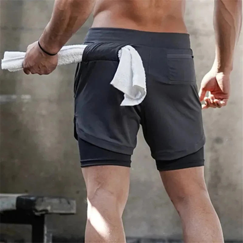 Фото Pantalones Cortos Deportivos Para Correr Para Hombre, 2 En 1, De double Cubierta, Con Bolsillos, Para Verano, 2024 №5