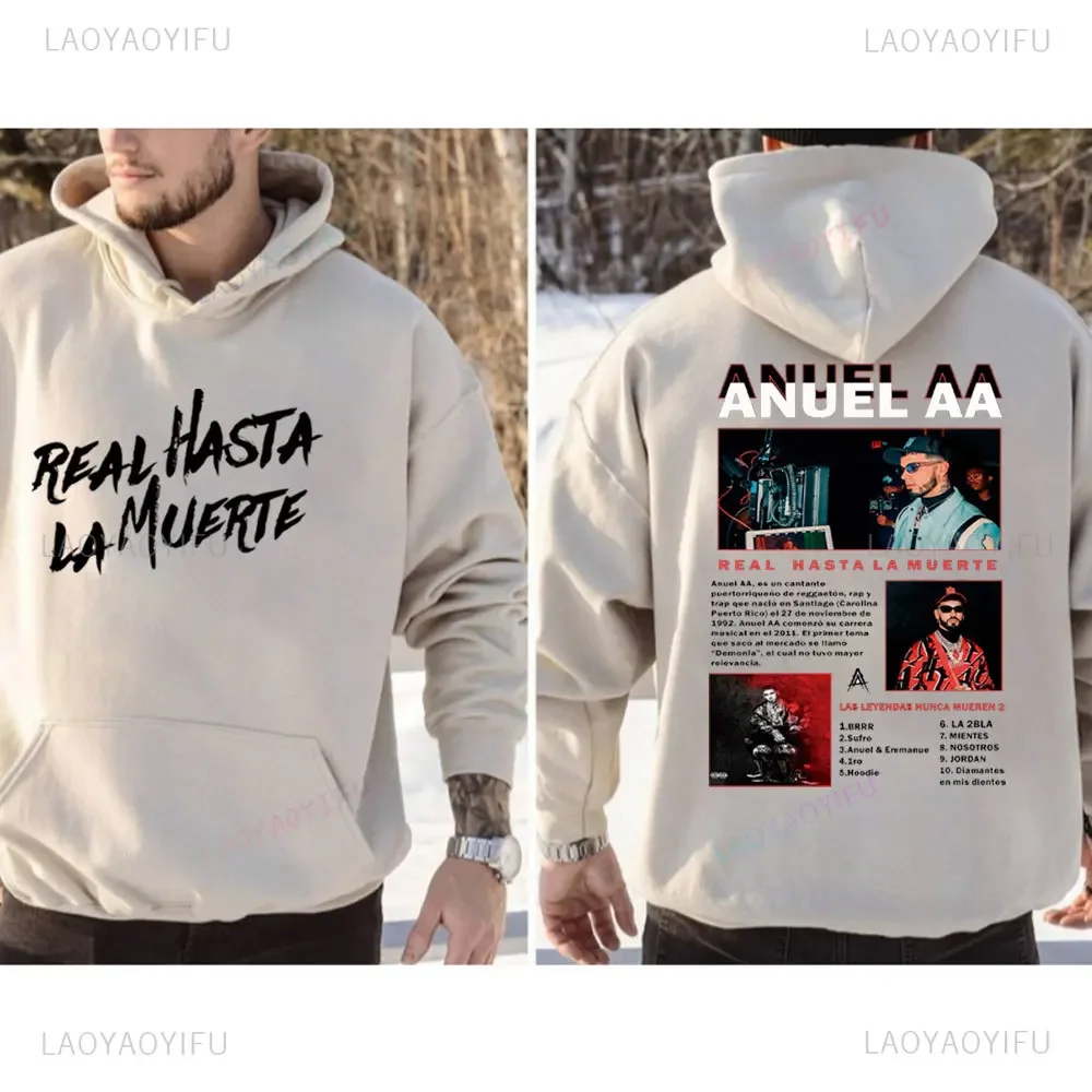 Осенние мужские толстовки с длинными seleeve Anuel AA Real Hasta La Muerte, толстовки с принтом, уличная одежда, свободный пуловер в стиле рэпер, повседневная толстовка