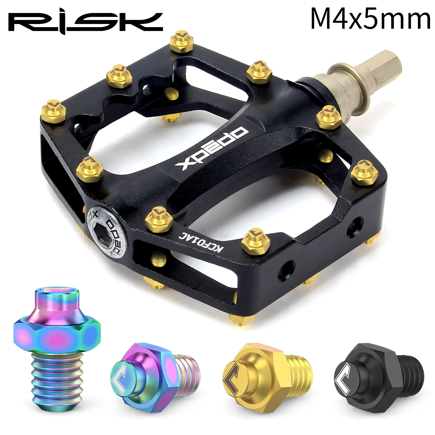 Risk 8 шт. титановые противоскользящие болты для педалей M4X5 мм противоскользящие болты для педали для DH M4 × 8 мм винты для горного велосипеда, шоссейного велосипеда