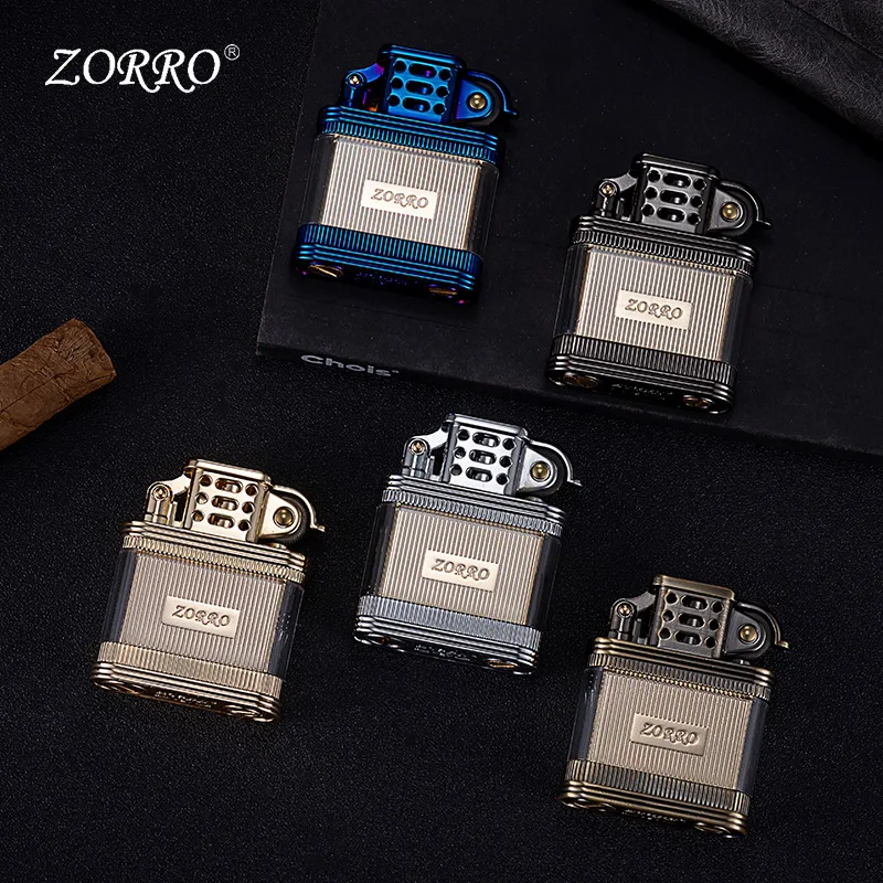 Zorro старый девятидверный прозрачный топливный бак Kero implement фонарик зажигалка из чистой меди креативная ретро ветрозащитная зажигалка подарочный инструмент