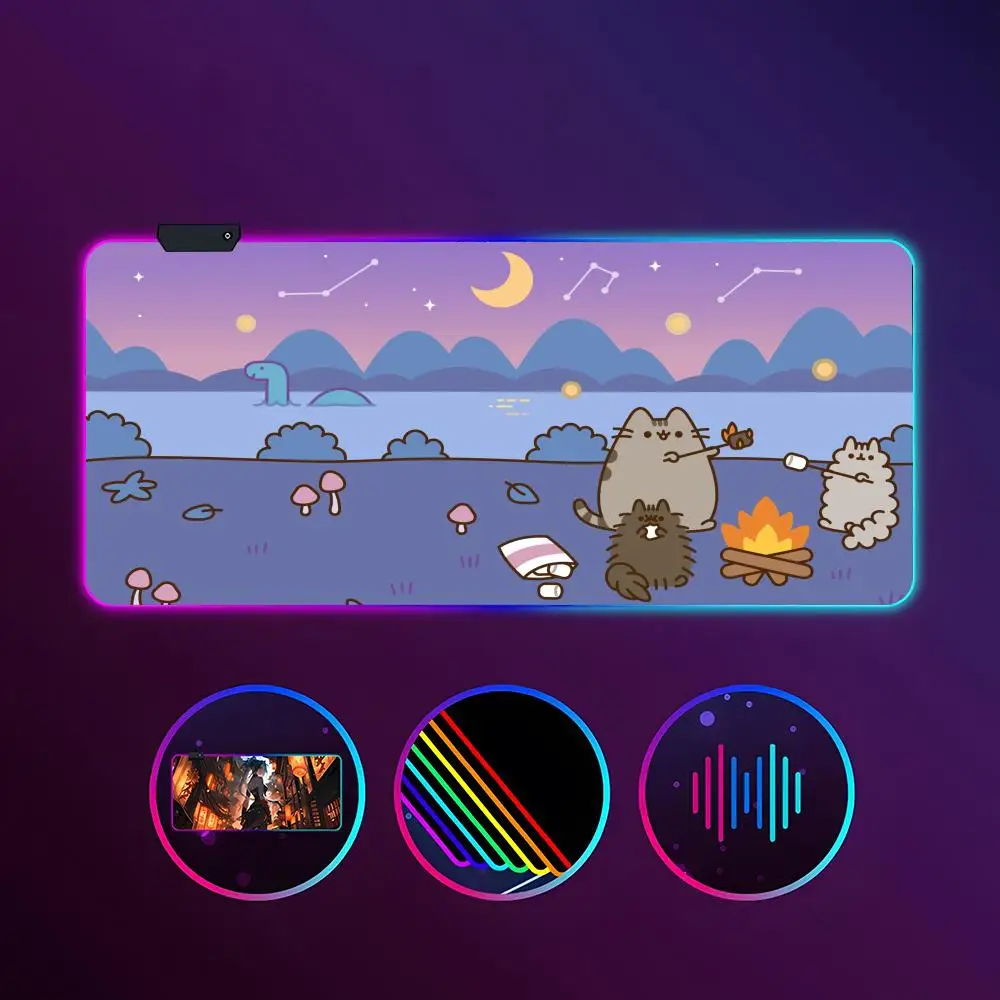MINISO-Cartoon P-PusheenES коврик для мыши с кошками RGB светящийся 900X400 мм большой настольный коврик Нескользящий очень большой игровой офисный коврик для мыши
