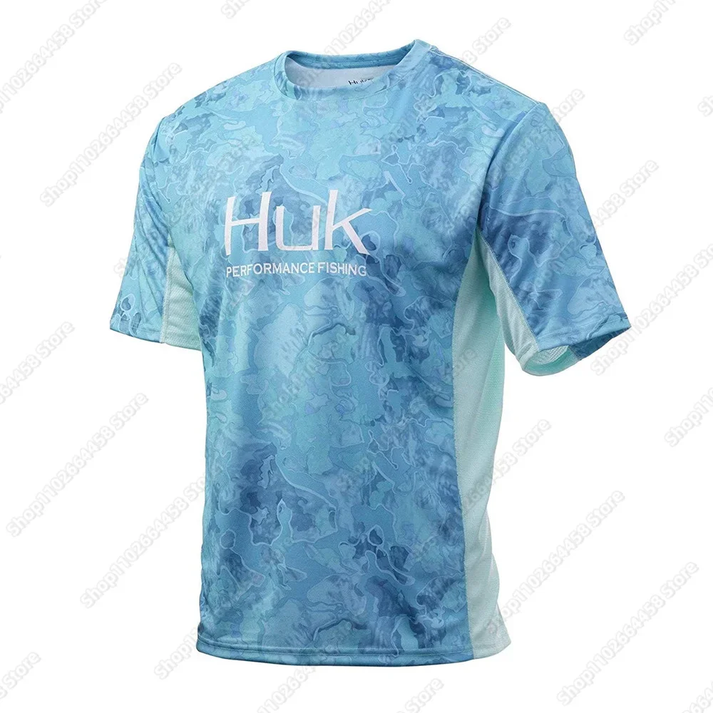 Фото Рубашка для рыбалки HUK с защитой от ультрафиолета, мужская одежда для рыбалки с коротким рукавом Camisa De Pesca, летний рыболовный костюм, быстросохнущая одежда для рыбы, UPF 50+ №2