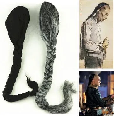 Dinasti qing rambut для pria pigtail rambut kuno dinasti qing аксессуары rambut hitam panjang rambut qing dinasti pria