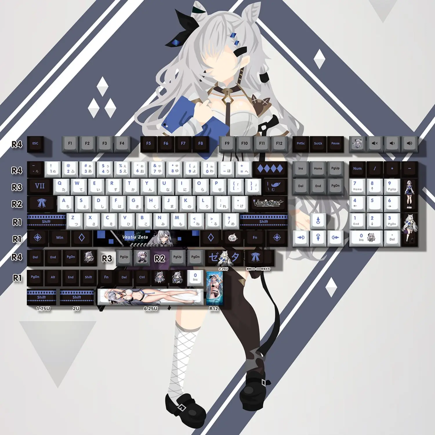 Vestia Zeta Vtuber 131, колпачки для клавиш, колпачки для клавиш из ПБТ, механическая клавиатура, двумерная настройка (art.: 3920cf260f609) - 3920cf260f609