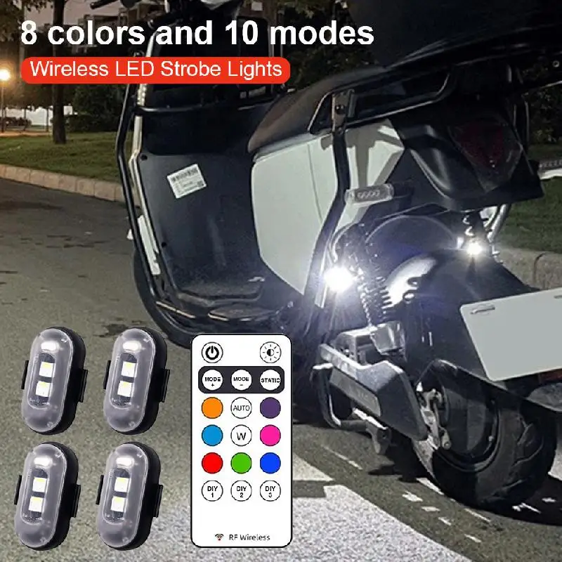 4PCS Wireless LED Strobe Lights With Remote Control USB Charing Waterproof Anti-Collision Led Emergency Warning Lights For Car