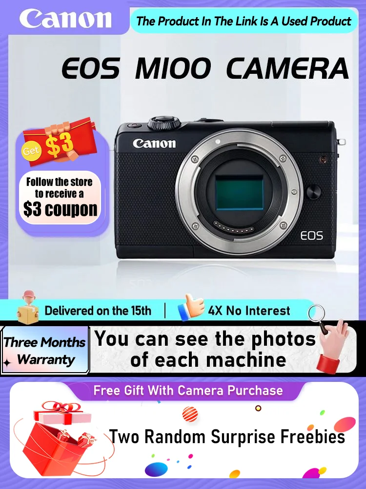Камера Canon EOS M100 M5 M6 II APS-C беззеркальная компактная Профессиональная фотография 4K видеокамеры 24.20MP M6II (б/у