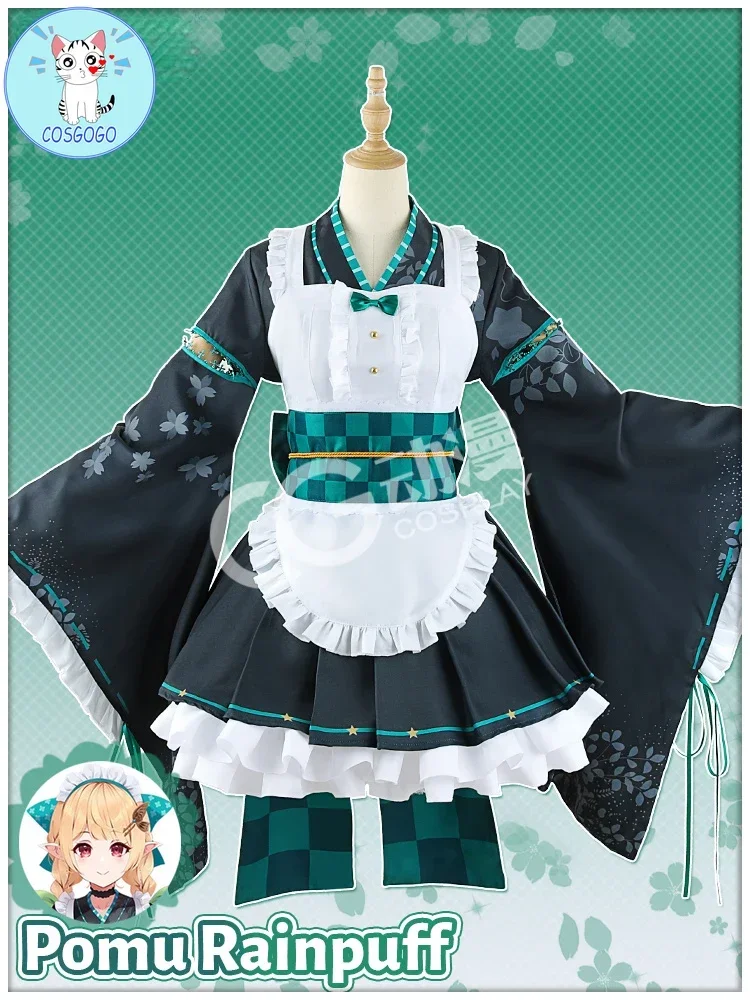 Фото Nijisanji EN Vtuber Pomu Rainpuff косплей костюм женское милое японское кимоно платье горничной костюм Хэллоуин вечерние униформа на заказ №4