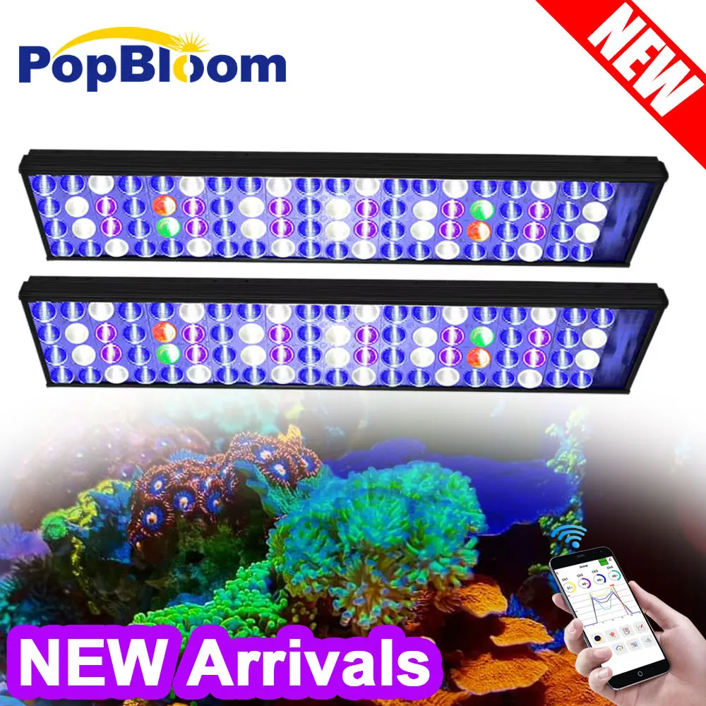 Лампа для аквариума PopBloom с полным спектром, умный морской риф для аквариума с Wi-Fi, 60 см, 120 см, 180 см, кораллы для морской воды, аквариум