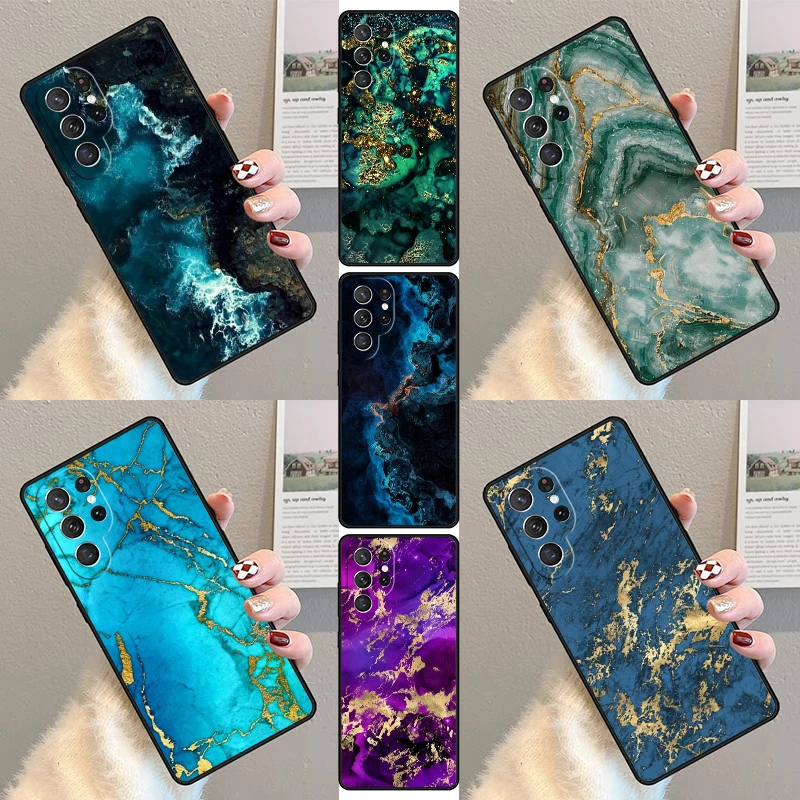 Чехол для телефона из искусственного малахита цвета индиго для Samsung Galaxy S23 S21 S20 FE S24 S22 Ultra Note20 S10 S9 S8 Plus, силиконовый чехол