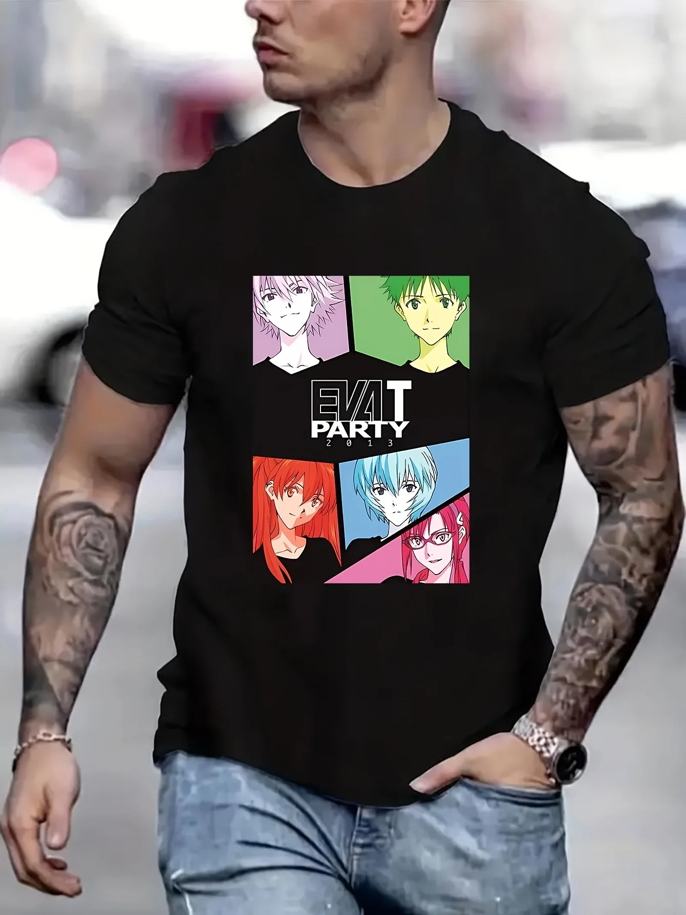 NEON GENESIS EVA-T PARTY Мужская одежда Предложения Женская одежда Футболка Аниме Мужская футболка Футболка с принтом B 5023025