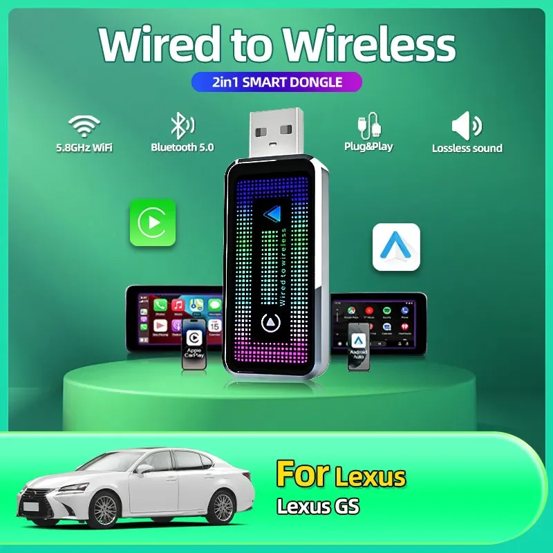 2025 модный 2 в 1 двойной интерфейс беспроводной CarPlay/Android автоматический беспроводной адаптер Smart Mini Box Plug быстрое подключение для Lexus GS