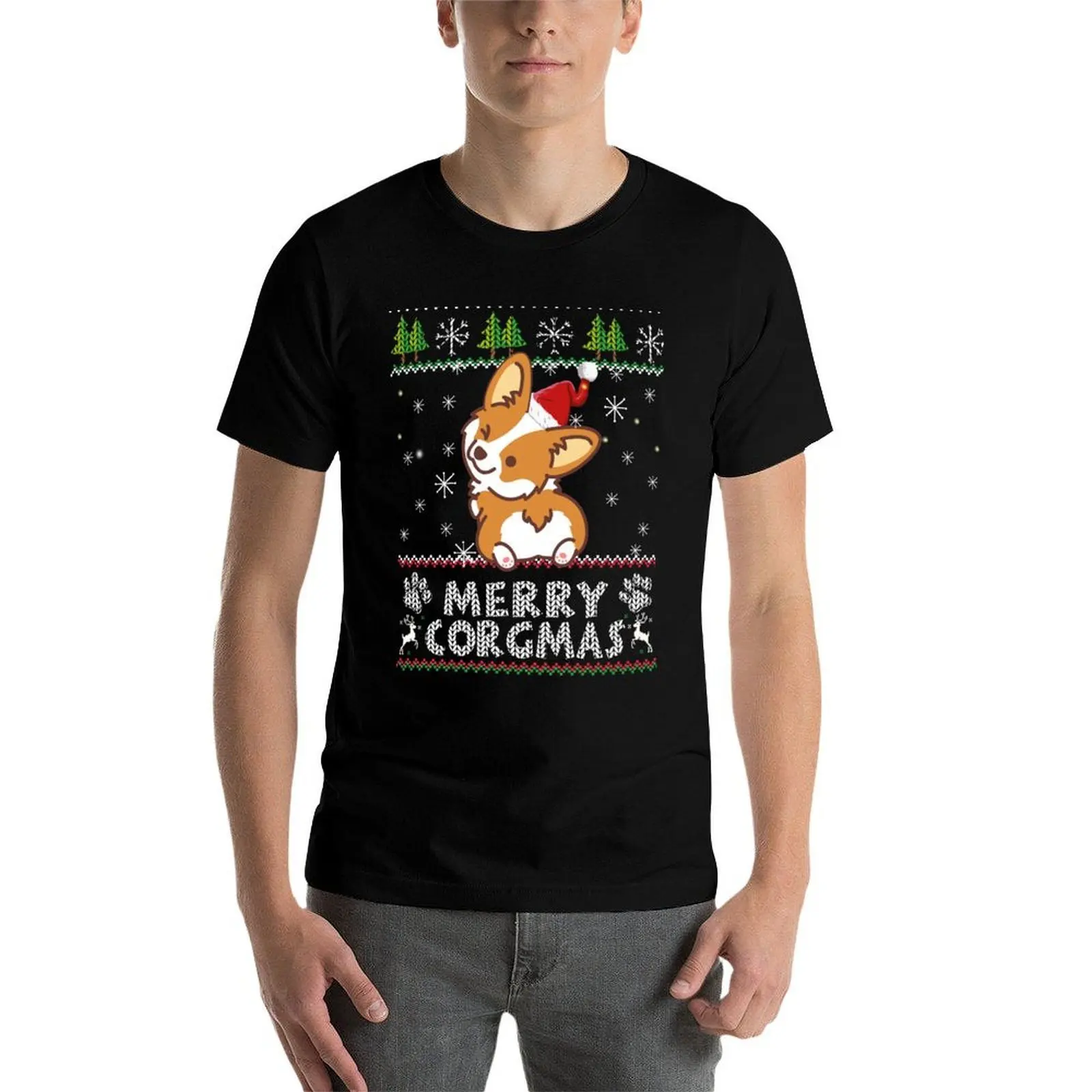 Фото Merry Corgmas Christmas Corgi Ugly Sweater футболка мужские футболки высокого качества люксовый бренд футболки для мужчин хлопковая забавная футболка №4
