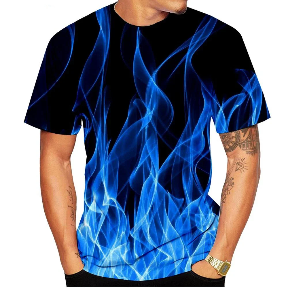 Футболки с 3D принтом Cool Fire Flame Мужчины Женщины Хип-хоп Футболка с коротким рукавом Уличная одежда Негабаритные футболки Harajuku Y2k Топ Детская одежда