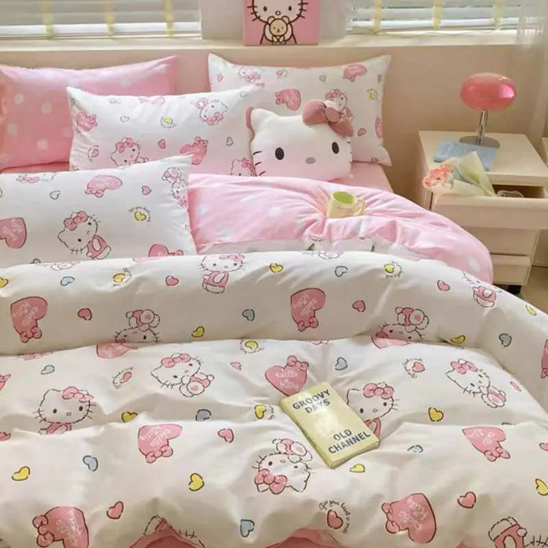 Kawaii Sanrio набор из четырех предметов Hello Kittys милый мультяшный студенческий общежитие костюм из трех предметов простыня покрывало Игрушки для девочек