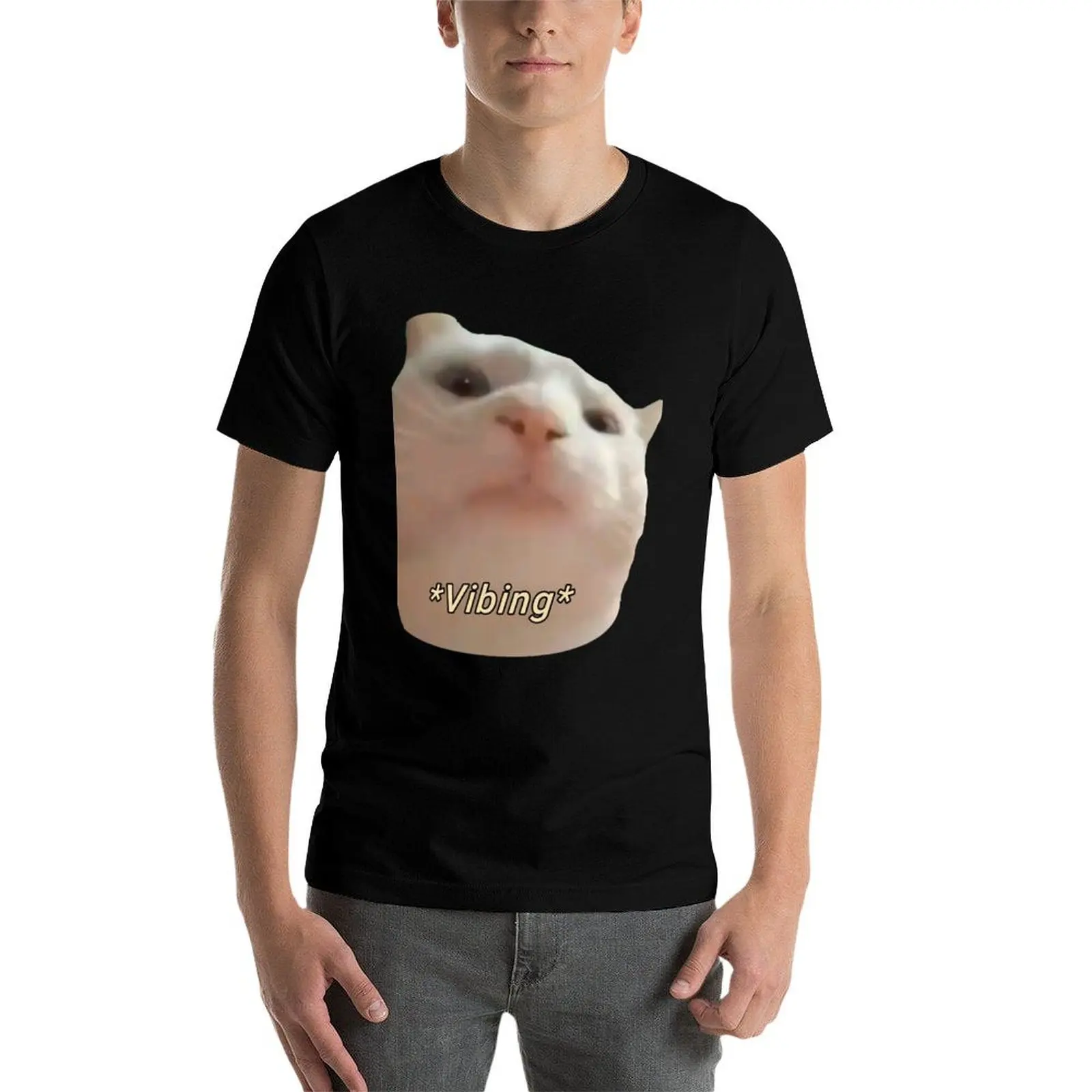 Фото Классическая футболка Cat Vibing Meme Cat Voian polkka, хлопковые футболки с рисунком, одежда, роскошные мужские толстовки, мужские №4