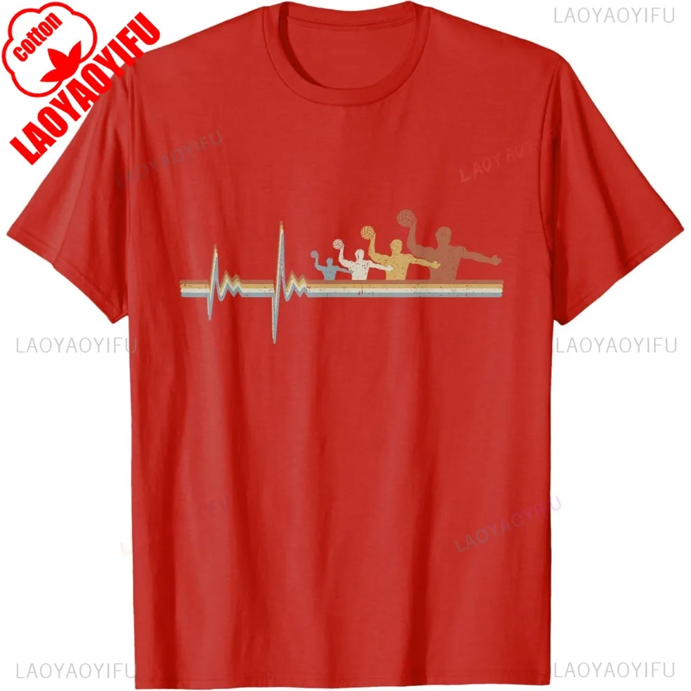 Фото Ретро водное поло EKG Heartbeat футболка хлопок с коротким рукавом повседневная модная свободная мужская футболка Harajuku летняя уличная футболка №5