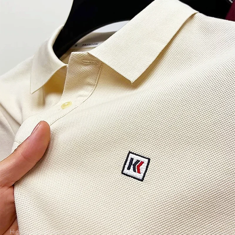 Фото Polo Katun 100% Sulaman Kualitas Kaus Paul Fashion Tinggi Lengan Pendek Pria Atasan Warna Solid Kasual Bar Musim №3